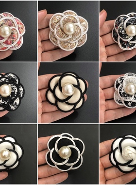 6.1cm高端小香花呢布绒布花超定型花朵山茶花饰品珍珠胸花加胸针
