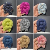 新款 6.6cm高端小香花尼布山茶花饰品胸花加胸针发夹加叶子