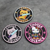 圆形刺绣小猫魔术贴章个性 搞怪猫咪臂章持刀小猫背包贴章士气章