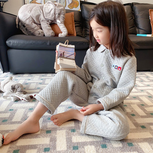 百搭秋冬新款儿童家居服男女中性保暖加厚棉套装柔软舒适睡衣睡裤