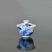 妙色珍玩青花王步芦雁图盖碗口90mm底35mm高75mm容量110ml