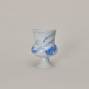 景德镇古事绘青花鱼藻纹高足小酒杯110ml手工手绘咖啡杯茶杯中式
