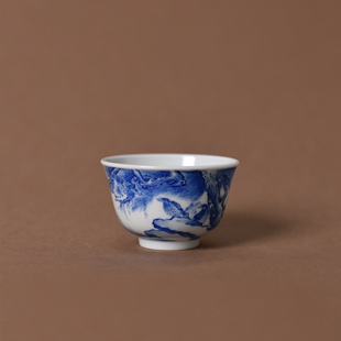 雨后青花松间幽鸣撇口杯景德镇手工陶瓷