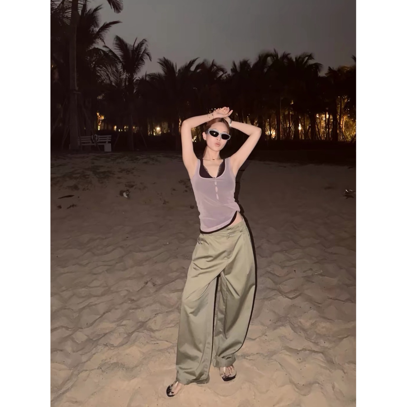 紫色甜酷辣妹显瘦网纱吊带两件套