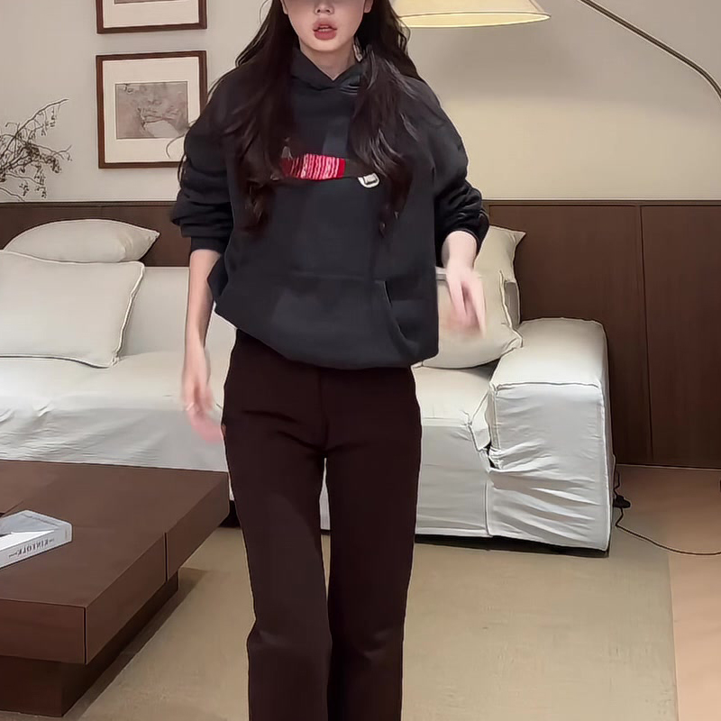 韩系腊肠狗印花宽松休闲百搭连帽卫衣通勤上衣