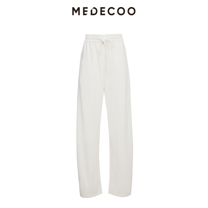 墨蒂珂自然腰长款系带休闲裤