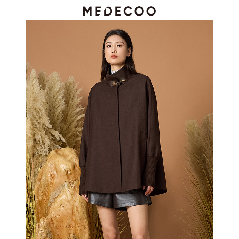 羊毛斗篷式毛呢大衣外套