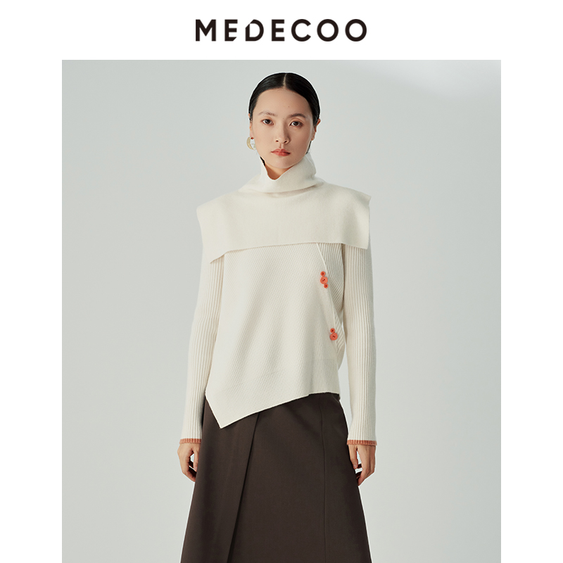 墨蒂珂羊毛高领套头脖套针织衫