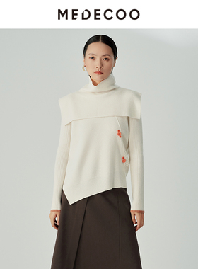 MEDECOO/墨蒂珂冬季新款脖套高领不规则摆羊毛针织衫MHD40337