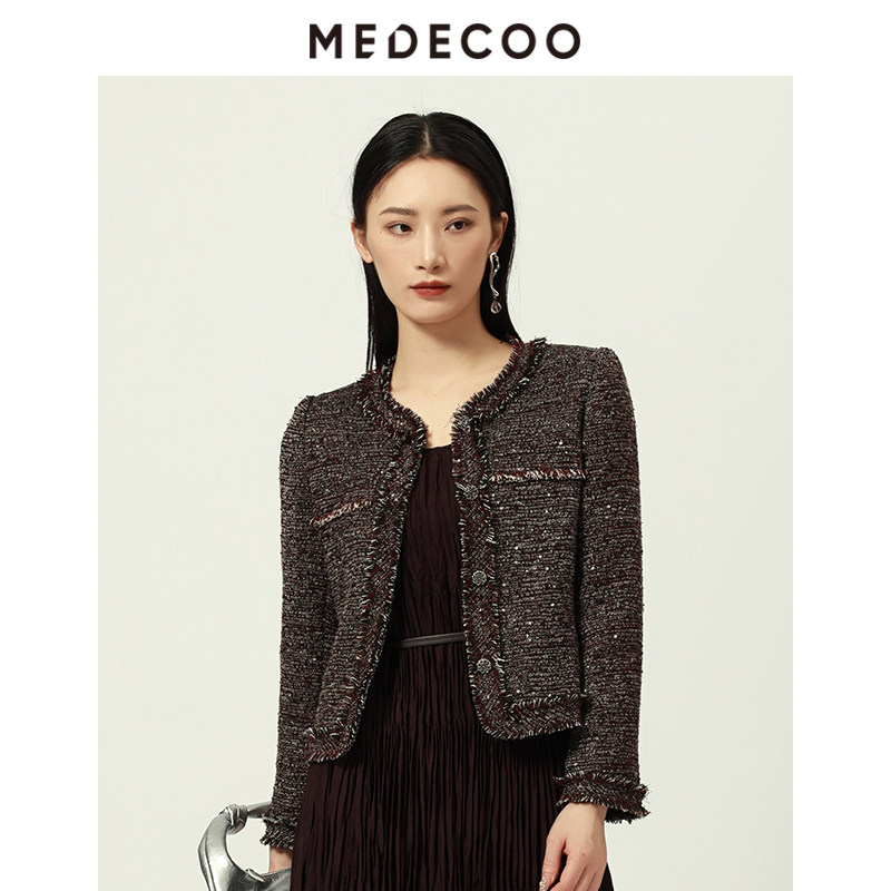 MEDECOO/墨蒂珂2026秋冬新款女香风花呢外套显瘦短款上衣MJQ31123