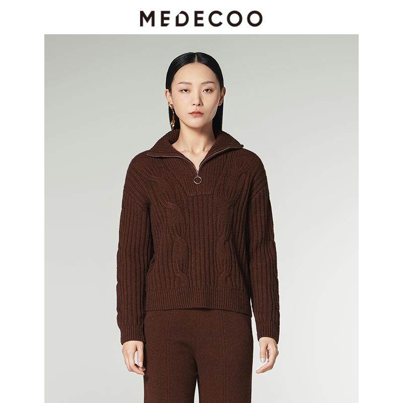 MEDECOO/墨蒂珂2025冬新款女装高领绞花牦牛绒针织打底衫MID40301