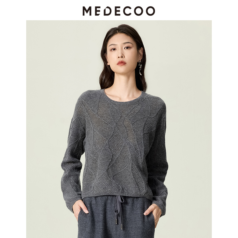 镂空亮片羊绒衫针织衫