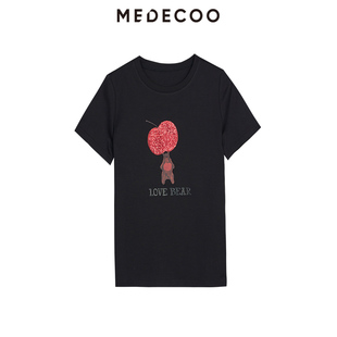 女装 简约圆领T恤印花直筒上衣TIX62302 墨蒂珂2026夏新款 MEDECOO