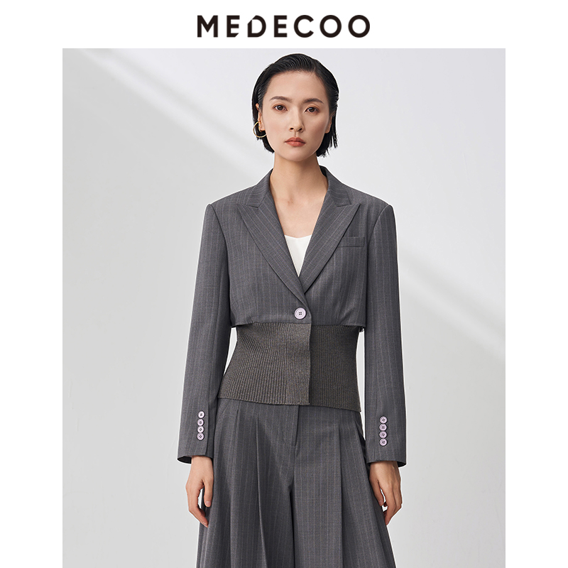 墨蒂珂短款针织拼接休闲外套