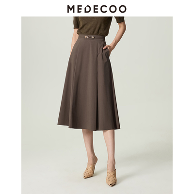 MEDECOO/墨蒂珂2026秋新款女A字修身显瘦半裙百褶半身裙MJQ70205