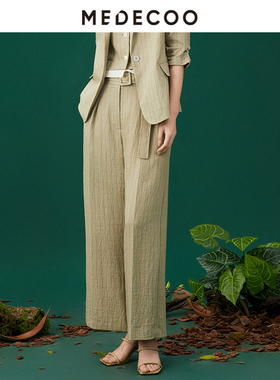 MEDECOO/墨蒂珂2025夏季新款女装直筒条纹薄款西装休闲裤MJX80504