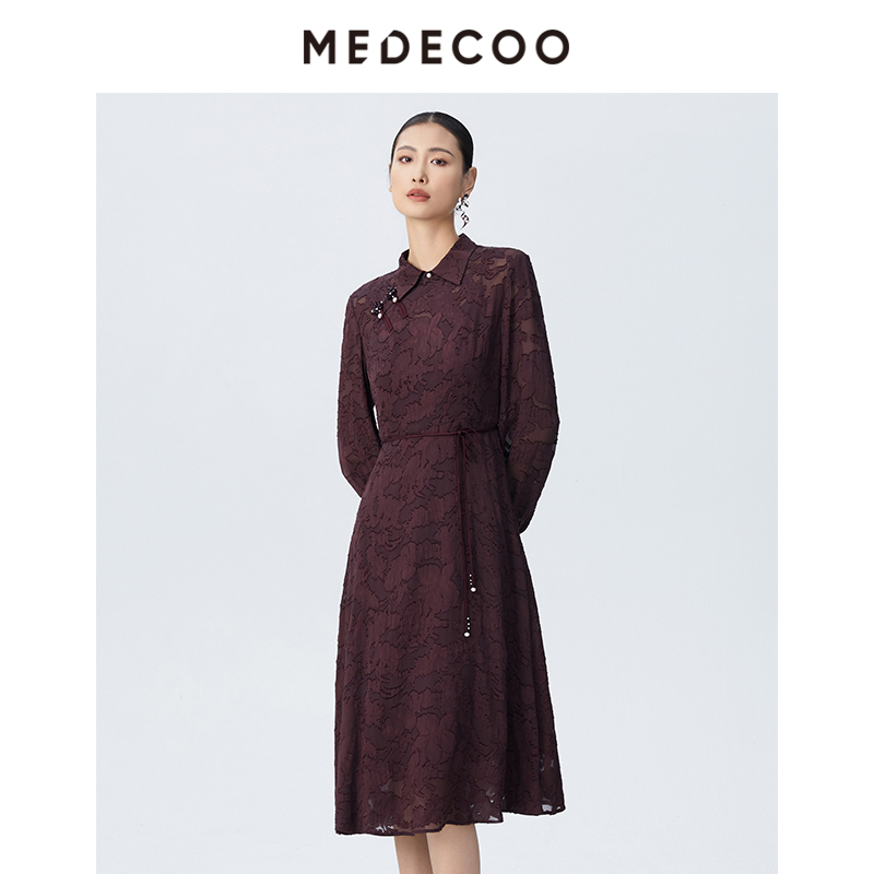 墨蒂珂中式A字桑蚕丝烧花连衣裙