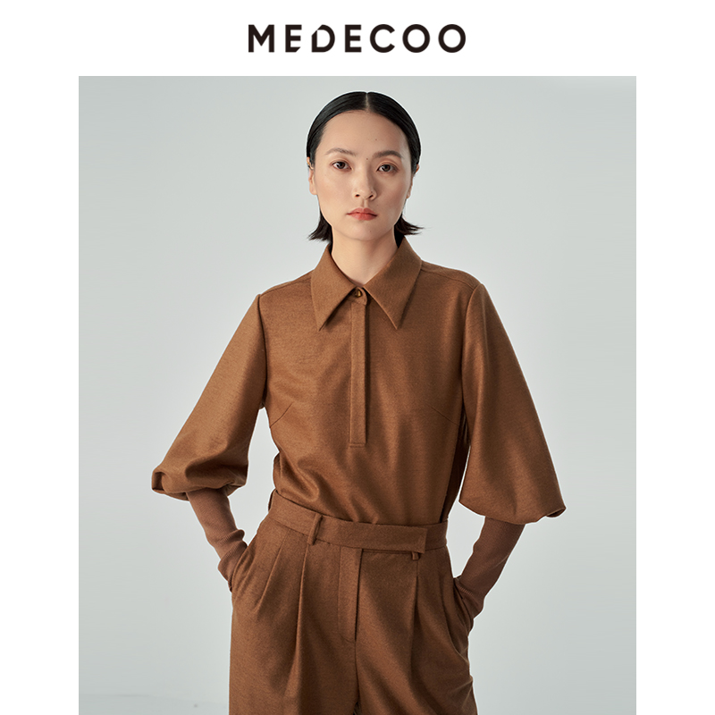 墨蒂珂直筒长袖羊毛polo领上衣