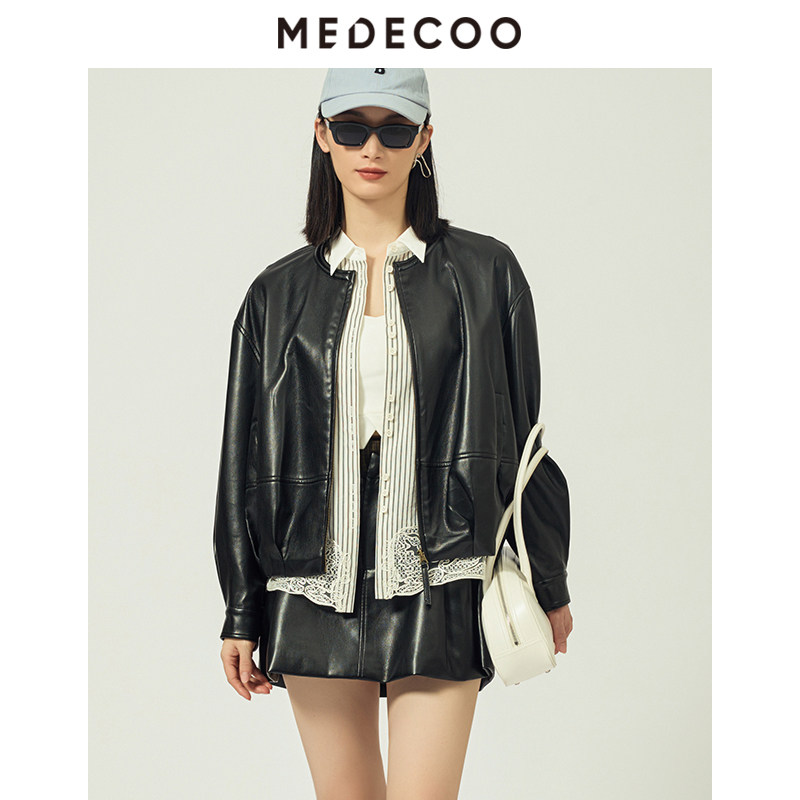 MEDECOO/墨蒂珂2025秋冬新款女装环保PU皮夹克外套帅气短款皮衣,女装/女士精品,短外套,淘宝优惠券,粉丝福利购,淘宝优惠卷