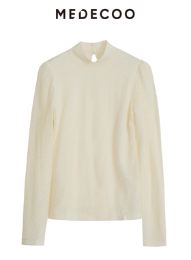 MEDECOO/墨蒂珂冬季新款 气质小立领长袖纯色打底衫MHD62204