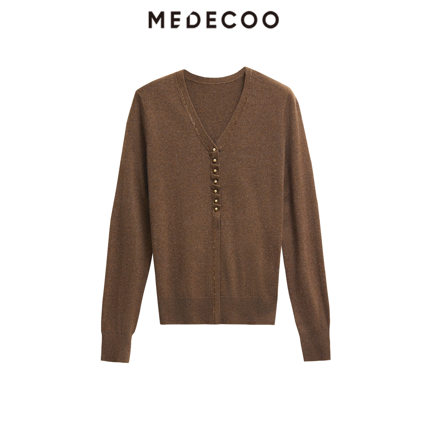 MEDECOO/墨蒂珂2026秋冬新款女装羊绒羊毛V领针织衫套头打底衫