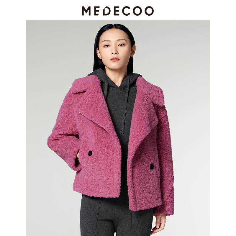 MEDECOO/墨蒂珂2024冬新款女装羊毛大衣厚款圈圈毛呢外套MID20106