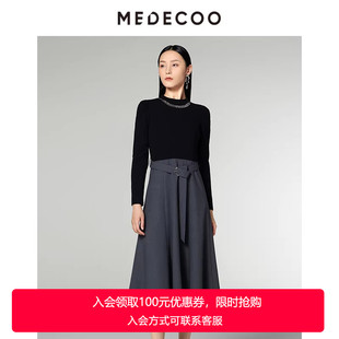 项链装 新款 饰A摆拼接高腰连衣裙MID90414 墨蒂珂2024冬季 MEDECOO