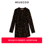 MEDECOO 圆领不规则摆印花上衣女MHD62208 长袖 墨蒂珂冬季 新款