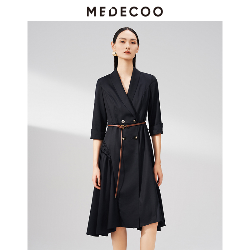 墨蒂珂翻驳领长款简约七分袖风衣