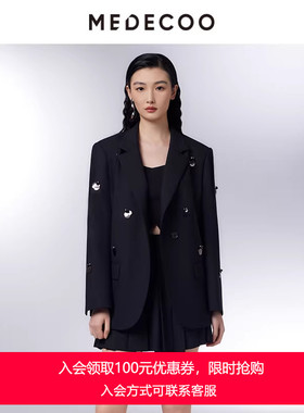 MEDECOO/墨蒂珂2025春季新款修身一粒扣亮片钉钻西装外套TIC31202
