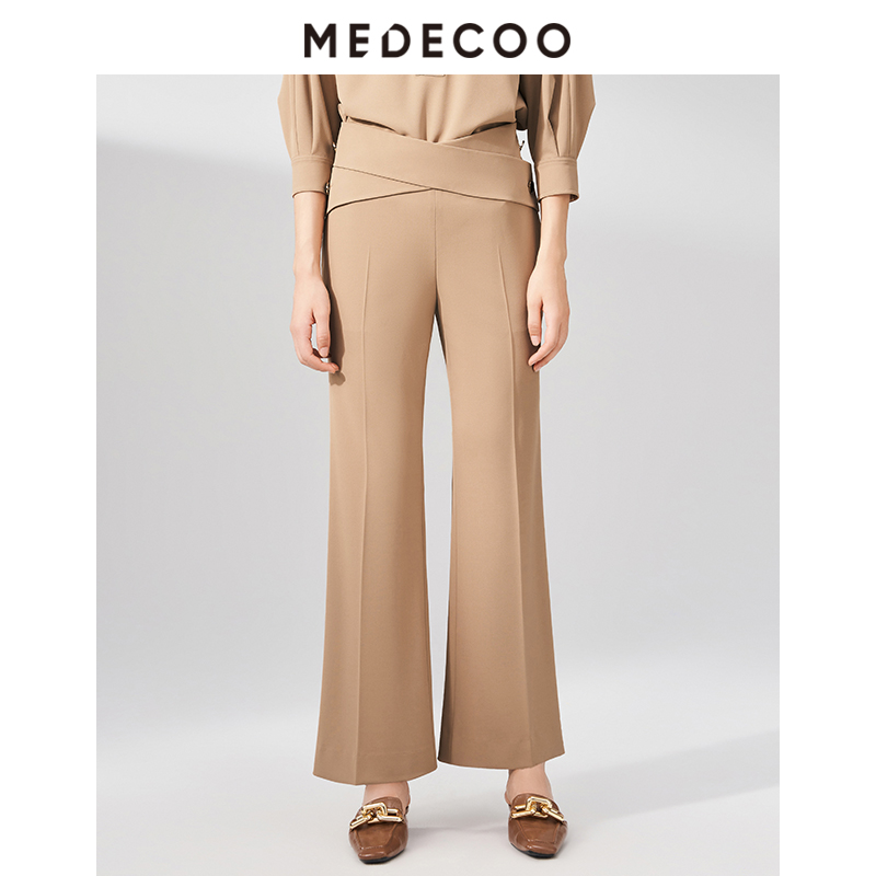 简约墨蒂珂长款交叠高腰休闲裤