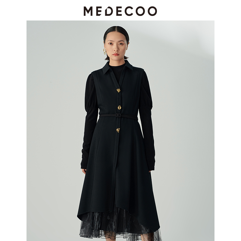 墨蒂珂X型羊毛无袖马甲连衣裙