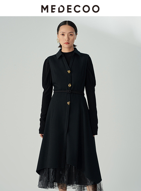 MEDECOO/墨蒂珂2023冬季新款 X型衬衫领马甲羊毛连衣裙女MHD90102