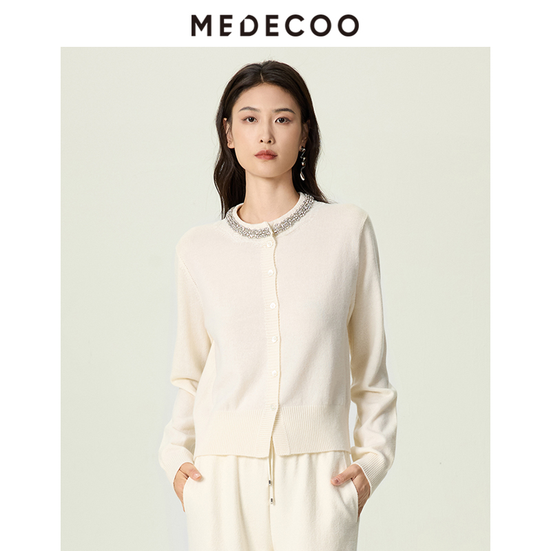 墨蒂珂100%纯羊绒衫钉珠针织衫