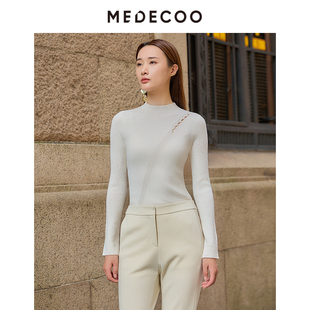 羊毛打底衫 MEDECOO 修身 鏤空釘珠套頭針織衫 墨蒂珂2025冬季 新款