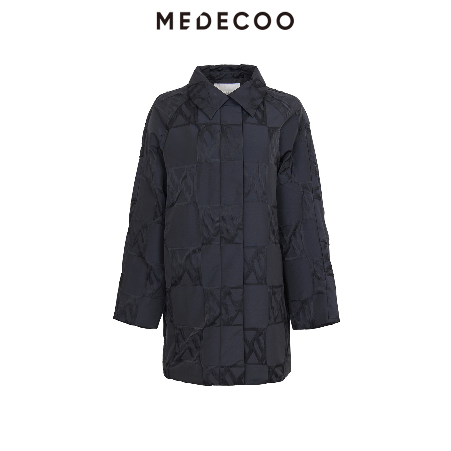 MEDECOO/墨蒂珂2026秋冬新款女装提花中长款外套白鸭绒羽绒服