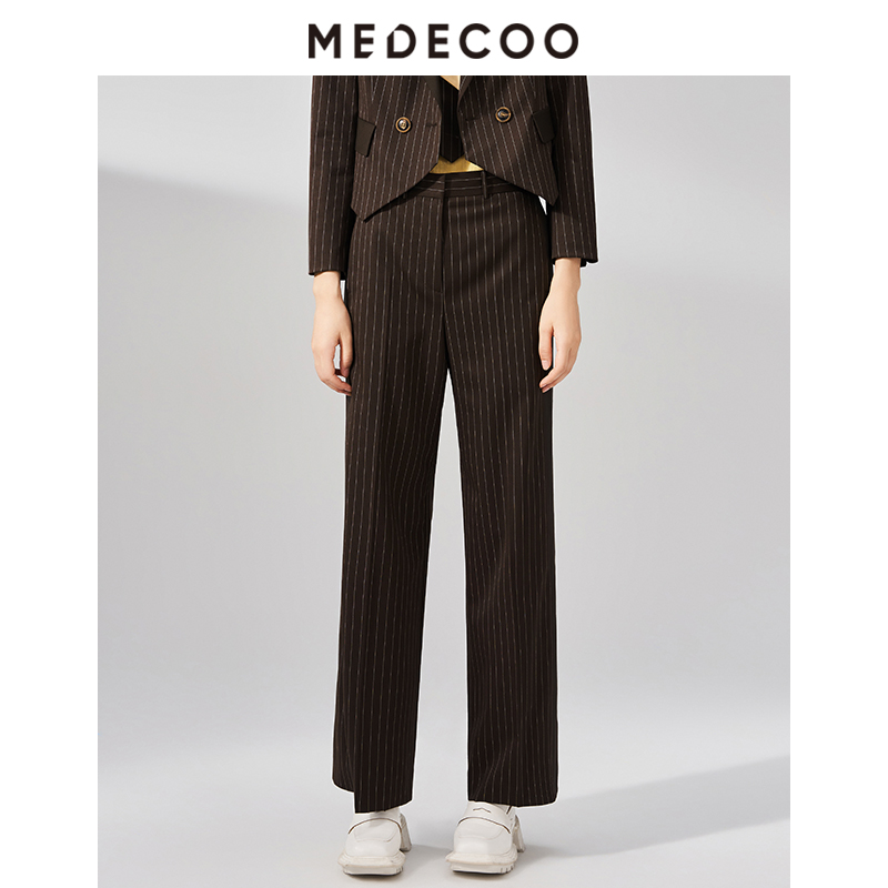 阔腿简约墨蒂珂长裤条纹休闲裤