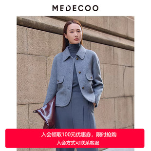 口袋装 新款 饰单排扣羊毛呢短大衣TID20101 墨蒂珂2025冬季 MEDECOO