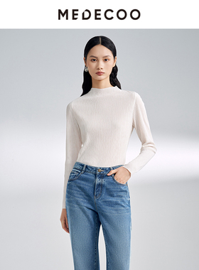 MEDECOO/墨蒂珂2026春季新款圆领长袖套头纯色上衣打底衫MIC62218