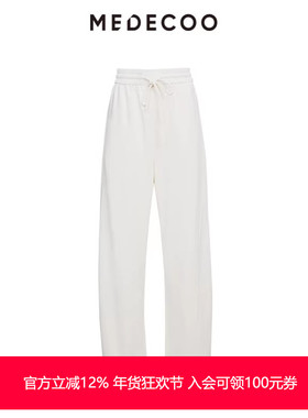 MEDECOO/墨蒂珂2025夏新款松紧腰系带垂感休闲长裤弯刀裤TIX80506