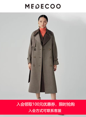MEDECOO/墨蒂珂冬季新款 撞色翻领双排扣毛呢大衣女MHD20307