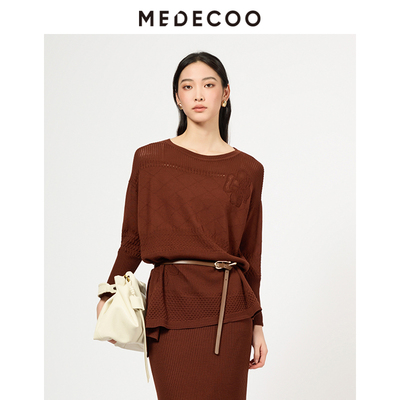 MEDECOO/墨蒂珂2026春夏新款女装长款优雅镂空针织衫上衣MJC40304