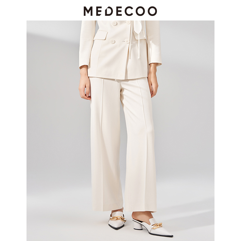 中腰墨蒂珂长款纯色阔腿休闲裤