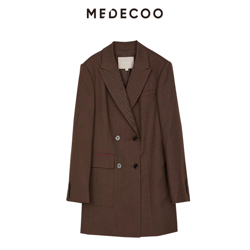MEDECOO/墨蒂珂2026春季新品中长款双排扣休闲西装外套女MIC31202