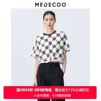 MEDECOO/墨蒂珂2026夏新款女装圆领印花老钱风短袖T恤MJX62202