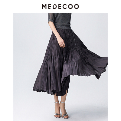 墨蒂珂飘逸伞摆松紧腰百褶半身裙