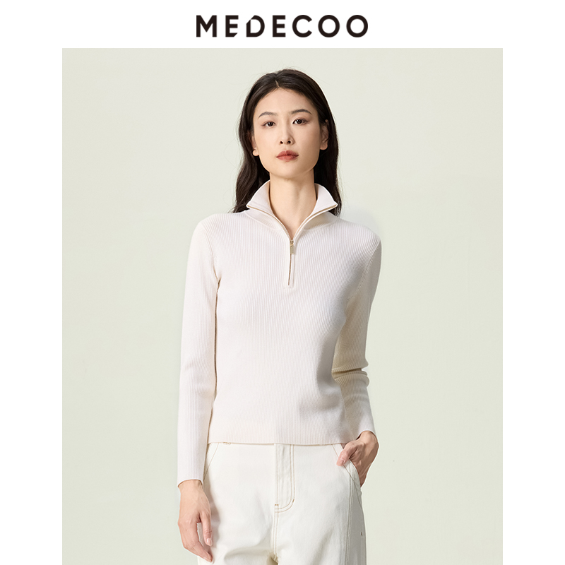 MEDECOO羊毛套头衫时尚拉链领