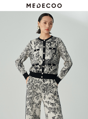 MEDECOO/墨蒂珂冬新款女装针织衫休闲绣花羊毛开衫MHD40209