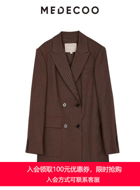 MEDECOO/墨蒂珂2025春季新品中长款双排扣休闲西装外套女MIC31202