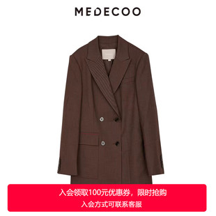 双排扣休闲西装 MEDECOO 中长款 新品 外套女MIC31202 墨蒂珂2025春季